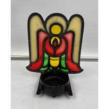 Vintage Cast Iron Angel Tea Light Candle Holder Stained Glass Style Taiwan 11
