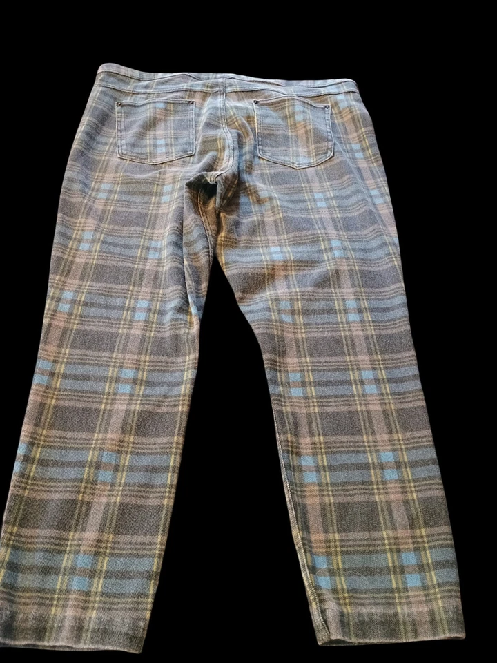 Leggings para mujer talla 2X a cuadros marrón, verde azulado, amarillo elásticos bolsillos de desecho... Foto 2 de 4