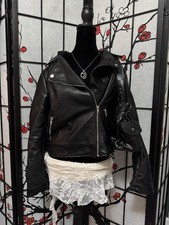 Forever 21 black leather biker jacket with hood and zipper details