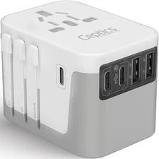 Ceptics 6-in-1 Travel Adapter, 2USB-A/3USB-C 6A, EU/UK/US/AU, Universal Plug