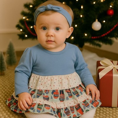 white christmas dresses Christmas Red Embroidered Santa Lace Ruffle Dress – Marie Nicole Clothing main image 0