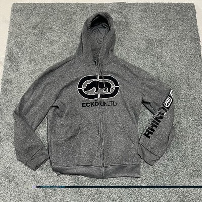 Ecko Unltd Zip Hoodie Large Gray Rhino Logo Sweatshirt Mens L
