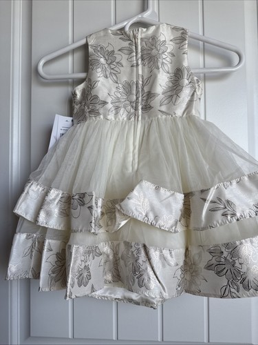 NEW NWT Bonnie Baby Girls 24 Months Beautiful Off White Satin Lace Formal Dress - Afbeelding 6 van 6