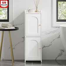 Narrow Bathroom Storage Cabinet Adjustable Shelves Two Doors Anti-tip Kit MDF US