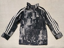 Adidas Track Tricut Jacket Youth Sz 5 Gray Digital Print Full Zip Sports Lined