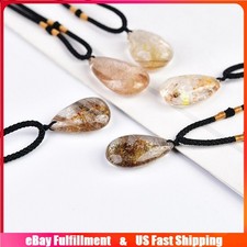 Natural Gold Rutilated Quartz Crystal Point Droplet Pendant Reiki Stone Necklace