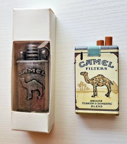 Vintage Camel Metal Pocket Lighter in Box and Camel Filters Lighter