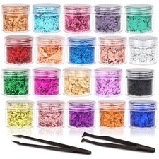Gold Foil Flakes Set, 20 Bottles Gilding with Tweezers for 20 color