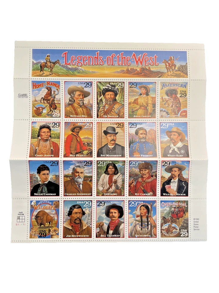 1994 Legends of the West 20 different designs Sc 2869 MNH 29c sheet of 20 - Image 3 of 3