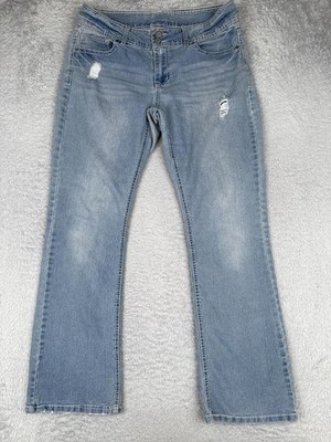 Faded Glory Straight Jeans Womens 12A Light Wash Distressed Stretch 34x31 Denim