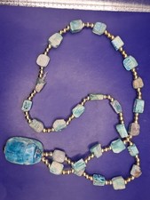 Lovely Vintage Blue Egyptian Scarab Beetle Ceramic Necklace