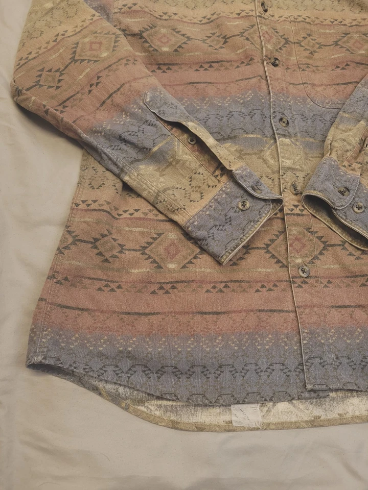 Cabelas Flannel Men Med Multi Colored Southwestern Aztec Print Western Chamois - Image 3 of 4
