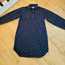 Tommy Hilfiger Women's M Regular Navy Whale 100 Cotton Button Front Nightshirt
