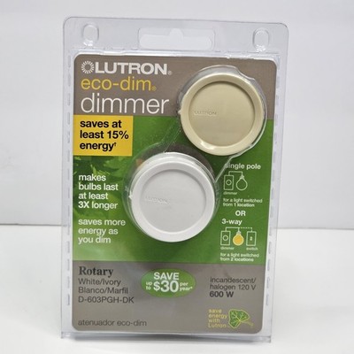 Lutron D-603PGH-DK Rotary 600W Single Pole 3-Way White/Ivory Indoor Dimmer NEW