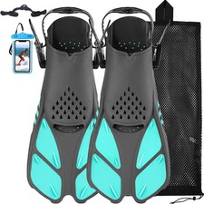Happyouth Adjustable Swim Snorkel Fins - Short Open Heel Dive Travel Flippers