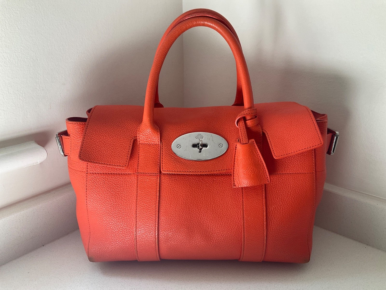 Mulberry orange classic small grain leather small Bayswater bag silver hardware