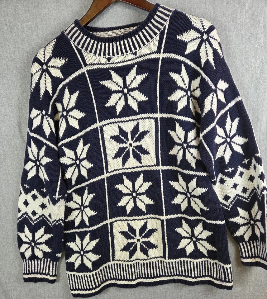 Vintage Esprit Sweater L Geometric Snowflake Navy Fair Isle Nordic Preppy Retro - Image 2 of 4