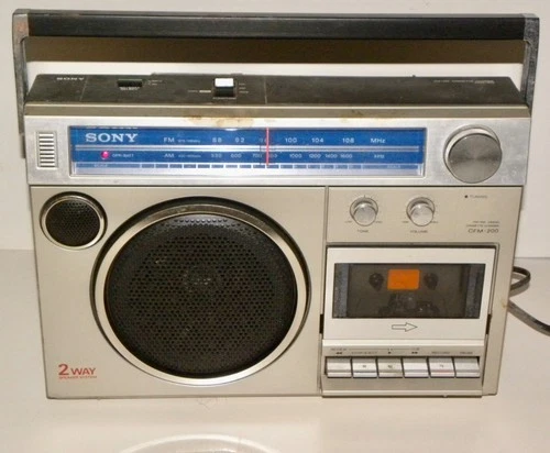 Sony 2-Way CFM-200 AM/FM Cassette Player Boombox ~ WORKS; Very Dirty; Needs TLC