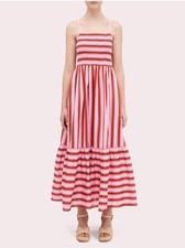 Kate Spade Womens Calais Pink Stripe Smocked Dress Rosy Carnation Size Large NWT