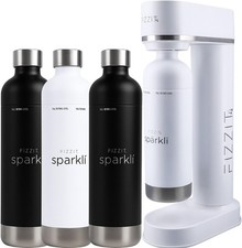 Sparkling Water Maker Kit, 2 Black 1 White Stainless Steel Bottles
