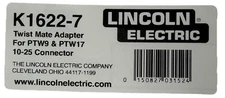 LINCOLN ELECTRIC K1622-7  Twist Mate Tig Torch Adapter Kit PTA9-PTA17. Dinse 25M