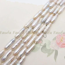 Natural 6x26mm Unique White Freshwater Baroque Long Biwa Pearl Loose Beads 15''