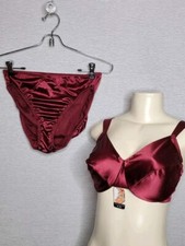 VTG Victoria Secret Second Skin Satin Bra Panty Set BURGUNDY RARE NWT 36DD LARGE