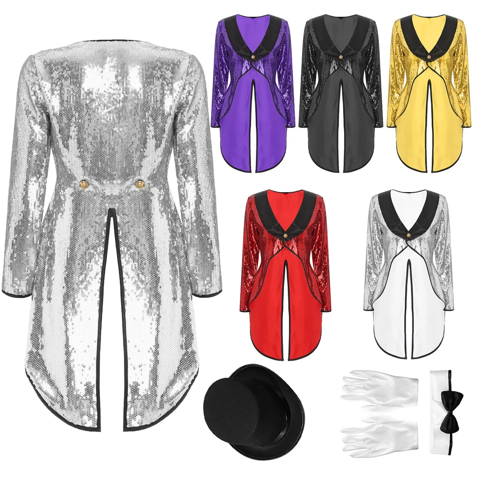 Women's Circus Magic Tailcoat with Hat Collar Gloves Fancy Dress-up Halloween - Image 3 of 4