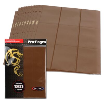 10 pks of 10 (100) BCW Std Sized Card 18-Pocket Side Loading Brn Pro Binder Pgs