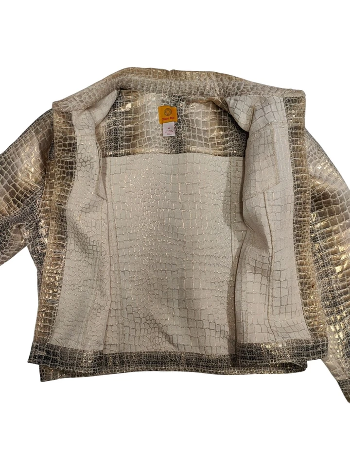 Ruby Rd. Womens Metallic Croc-Embossed Jacket Size 16 Button-Front Long Sleeve - Image 3 of 4
