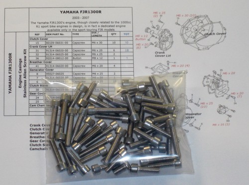 Yamaha FJR1300 Engine Covers Stainless Socket Capscrews Allen Bolts kit 49pc - Picture 2 of 5