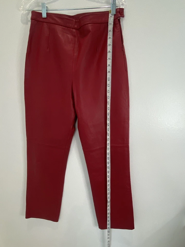Clío 100% Leather Red Vintage High Rise Straight Leg Pants Size 10 - Image 4 of 4