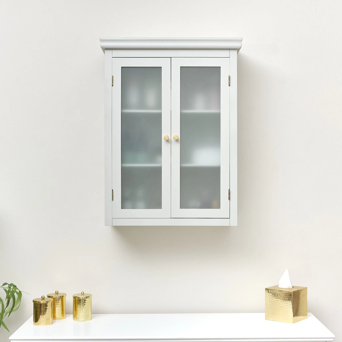 Grey Frosted Glass Fronted Wall Cabinet 75cm x 57cm storage shelving bathroom