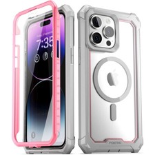 For iPhone 14 Pro Max Case Poetic MagPro Builtin Screen Rugged Clear Cover Pink