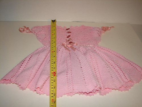 Handmade Vintage Pink Crochet Retro Girls Toddler Baby Doll Dress- Back Stains - Picture 7 of 11