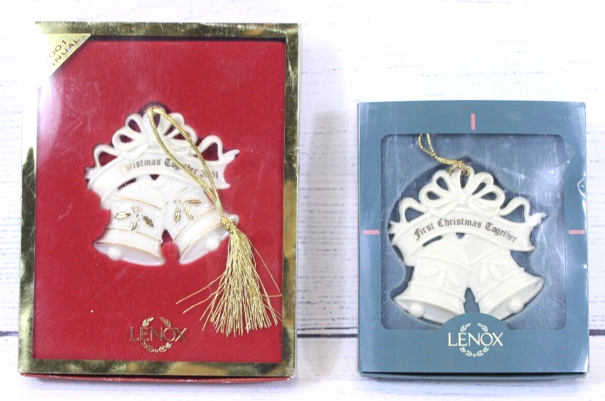Lenox First Christmas Together Ornaments 2002 & 1997 with Original Boxes