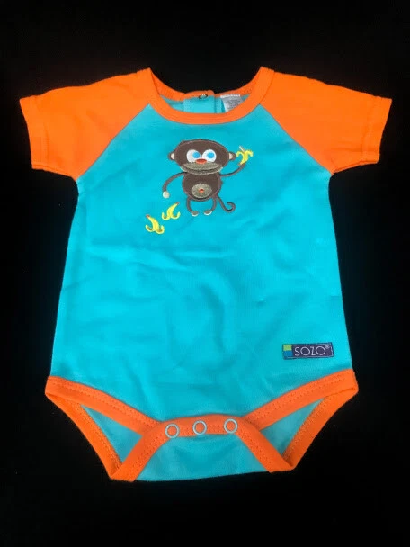 Baby body suit cap set Sozo 6-9 months monkey jungle orange blue one piece hat - Image 3 of 4