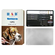 H&B 15PCS Drawing Artist Kit Set Pencils & White Charcoal Painting Artists C2W6