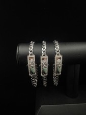 Brazalete de plata de ley 925 San Judas Esclava St Jude circonita cúbica verde cubana 6,5 mm 8 pulgadas
