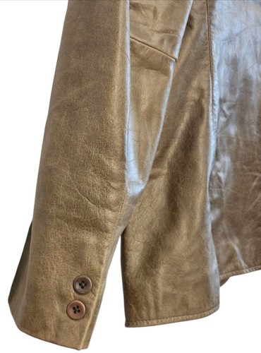 Vintage GAP Olive Green Genuine Leather Blazer Jacket Women's Size M - Picture 3 of 9