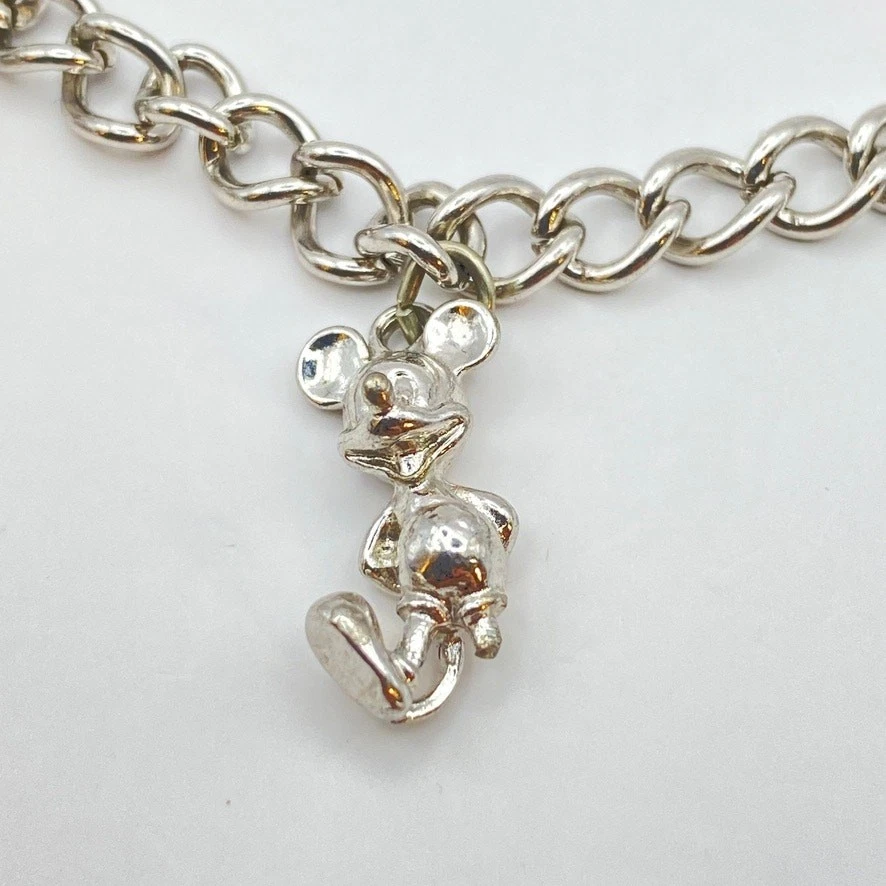 NUEVO SIN ETIQUETAS DISNEY Charm Pulsera Tono Plata Mickey Minnie Lucas Goofy Pluto - 6 3/4" Foto 2 de 4