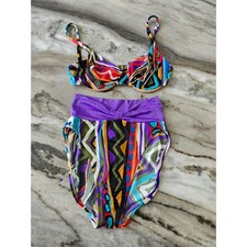 RARE  DeWeese Vintage 80s High Waisted Bikini Set Abstract Geometric Print