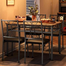 Dining Table Set for 4, Rectangle Kitchen Table with 4 Upholstered Chairs Set fo