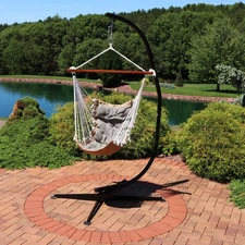 Tufted Victorian Hammock Chair with Steel C-Stand - Gray by Sunnydaze