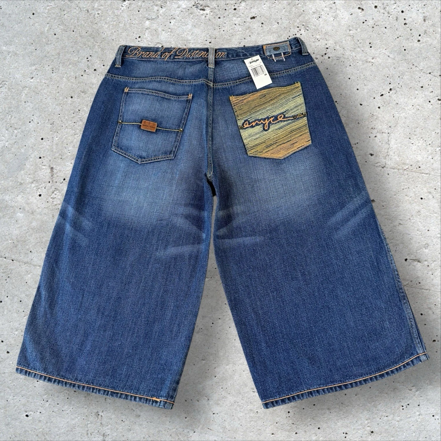 VTG Enyce Shorts Mens 38 Baggy Wide Leg Jean Denim Skate Embroidered Y2K NWT