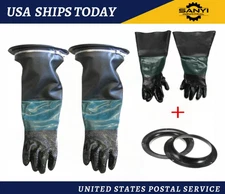 1 Pair Sandblast Cabinet Gloves with Mounting Clamps for Abrasive Work Use