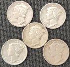 Mercury 90% Silver Dimes - Lot Of 5 - Mixed Dates / Mints - See Photos - M-5f