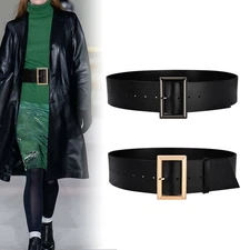 Real Leather Waist Belt Gold Gun black Buckle Women Dresses Coats Wide Waistband