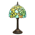 Tiffany Style Green Leaf Stained Glass Table Lamp Vintage Bedside Decor Light