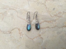 Vintage Abalone / Paua Shell 925 Sterling Silver Teardrop Dangle/ Drop Earings